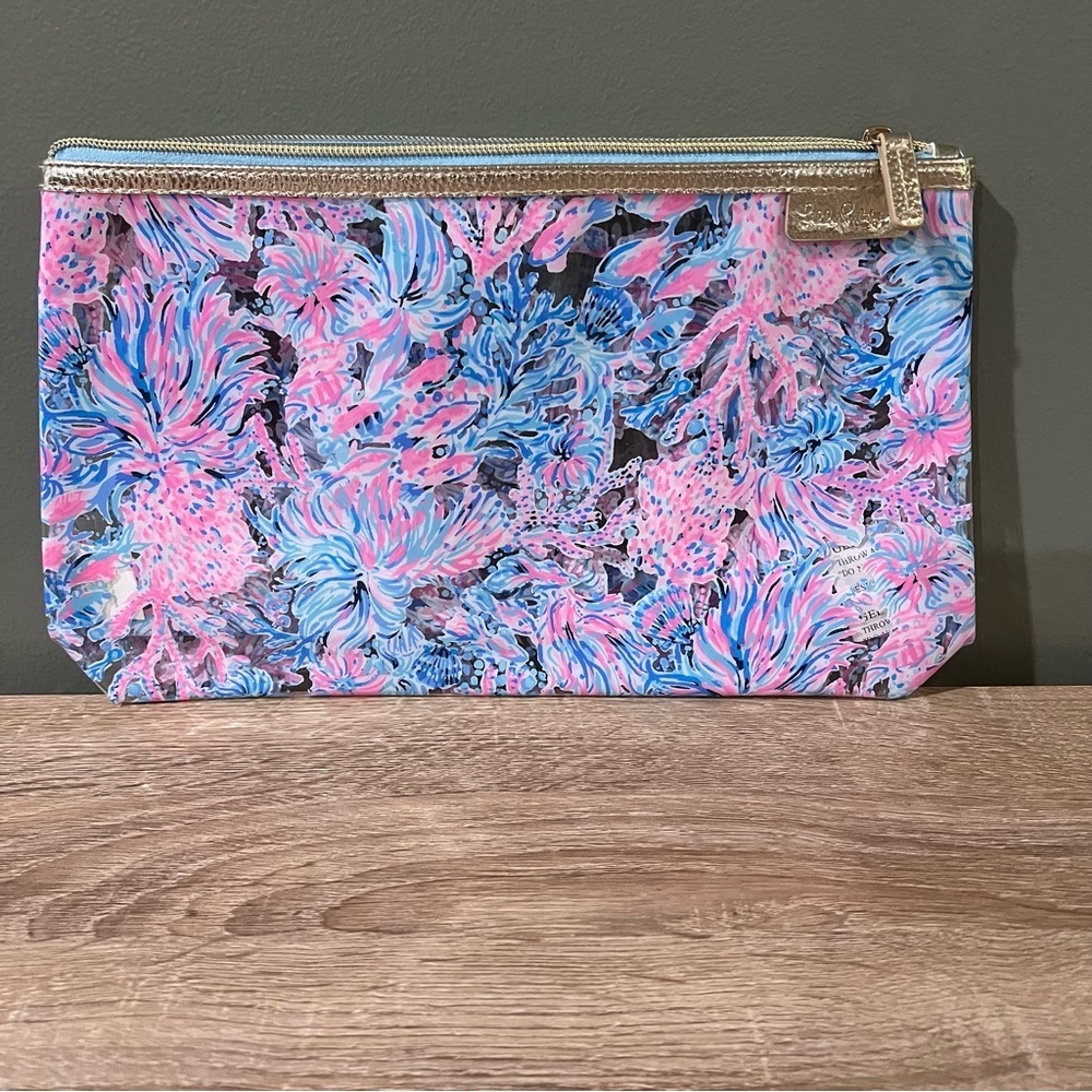 Lilly Pulitzer Clear Printed PVC Pouch Bag Celestial Blue Seek and Sea Bag